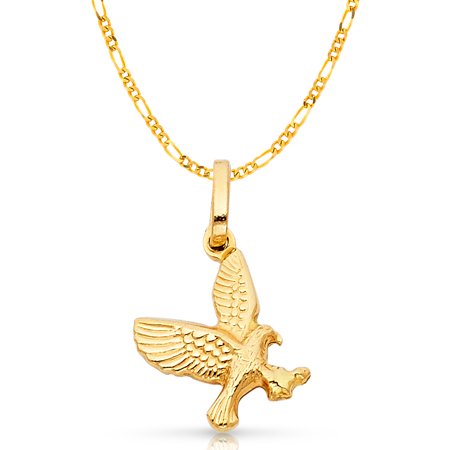 14k Yellow Gold Flying Eagle Charm Pendant With 2mm Figaro 31 Chain Necklace 16