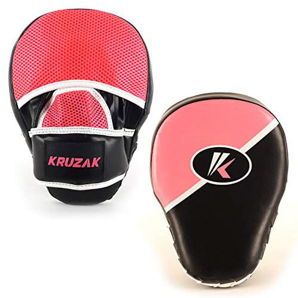 Kruzak Two-Tone Focus Mitts and Boxing Gloves Set for Kickboxing and Muay Thai MMA Training| Focus Pads + Training Gloves | Fitness Kit for Martial Arts and Karate (Black/Pink, 10 oz)