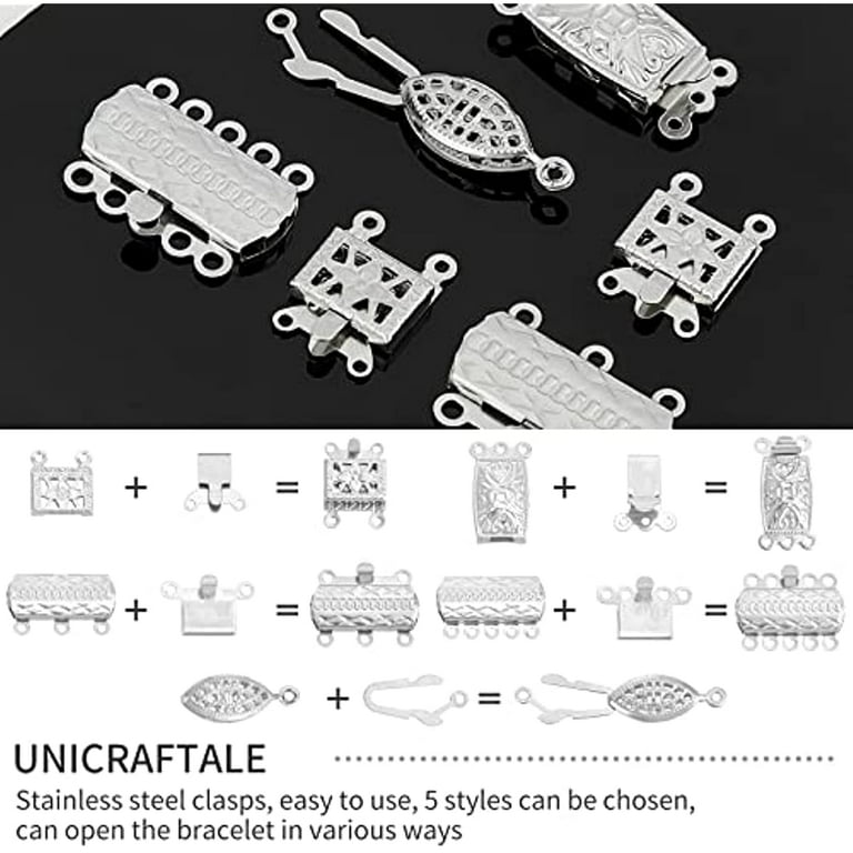 16 Sets 2 Styles Box Clasps Stainless Steel Multi-Strand Clasps End Clasp  Lock Necklace Clasp Connector