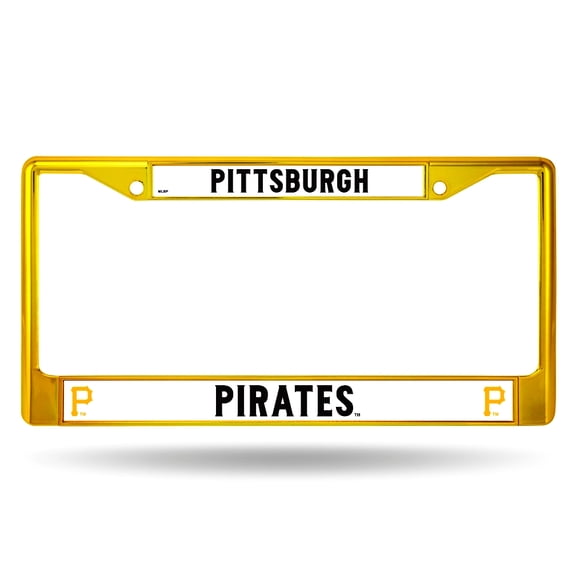 Pittsburgh Baseball Pirates Licensed Yellow Painted Chrome Metal License Plate Frame