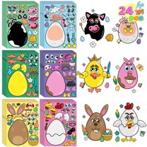 Joyfy 24 Pcs Easter Stickers Sheets, Easter Crafts for Kids, Easter Make a Face Animal Stickers with Easter Egg Themed Pig,Bunny,Chicken,Cow,Sheep,Duck, Party Favor Supplies, Art and Craft