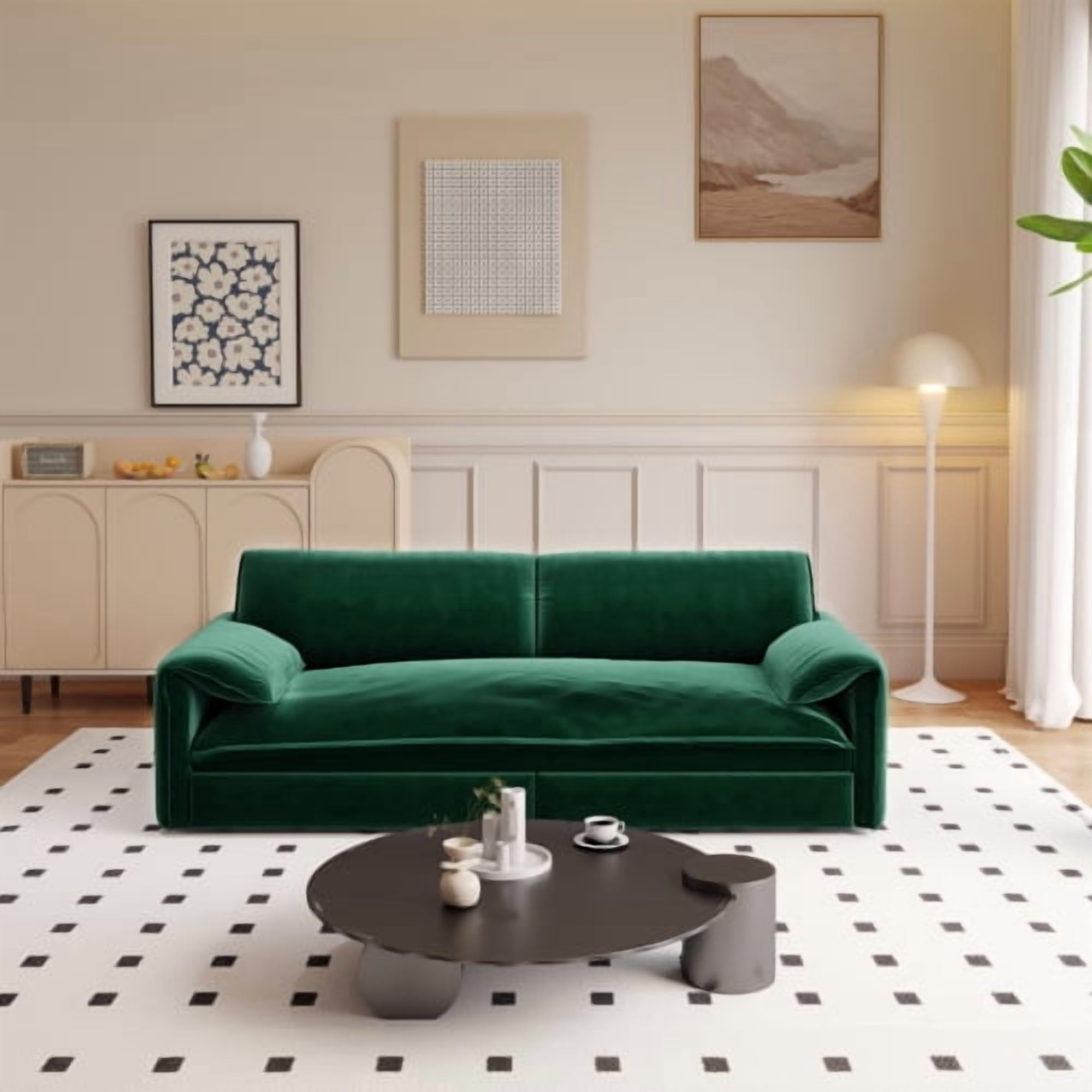 66" Queen Pull Out Sofa Bed, 3-in-1 Convertible Velvet Sleeper Sofa with Side Storage, Loveseat Bed for Living Room, Green