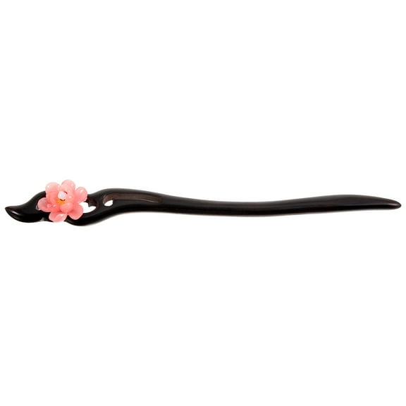 Elegant Black Ebony Chinese Hair Chopsticks for Women with Flower Decor for Decoration Use 9.5 Inch