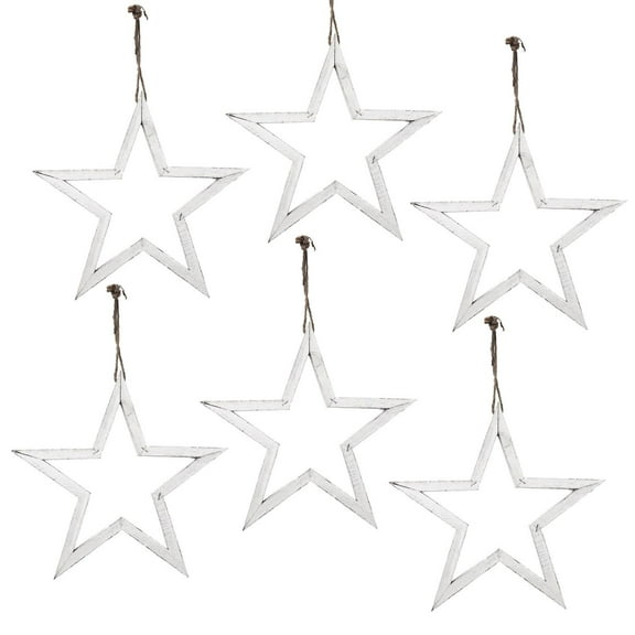 A&B Home Set of 6 Distressed White Wooden Hollow Star Hanging Ornaments 11.8" x 1.2" x 11.8"