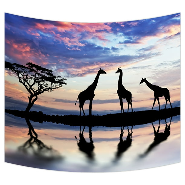 YKCG African Safari Animal Tree of Life Elephant Giraffe Sunset Lake