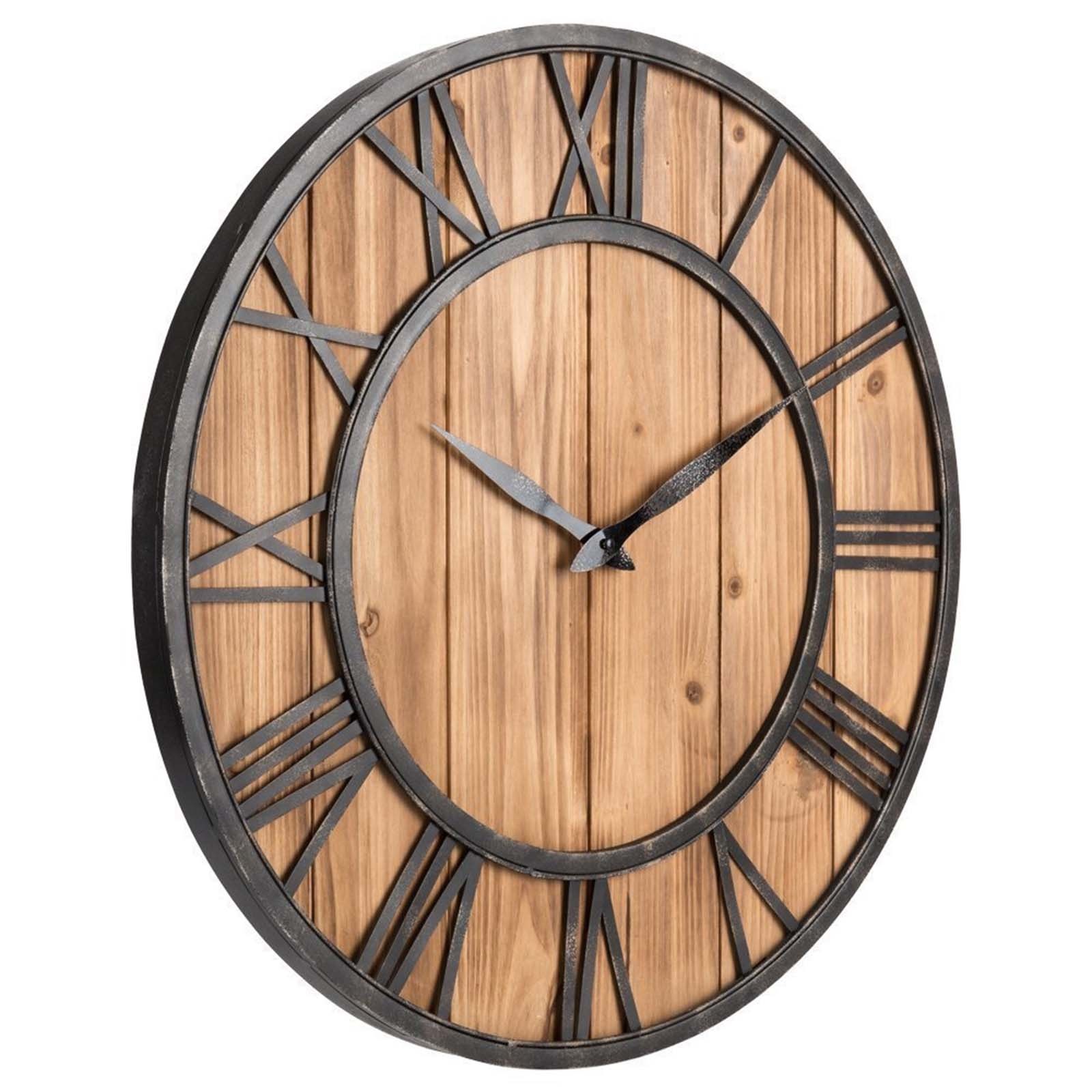 Large 16" Rustic Farmhouse Wall Clock, Silent Non-Ticking Solid Wood & Iron, Perfect for Living Room Decor