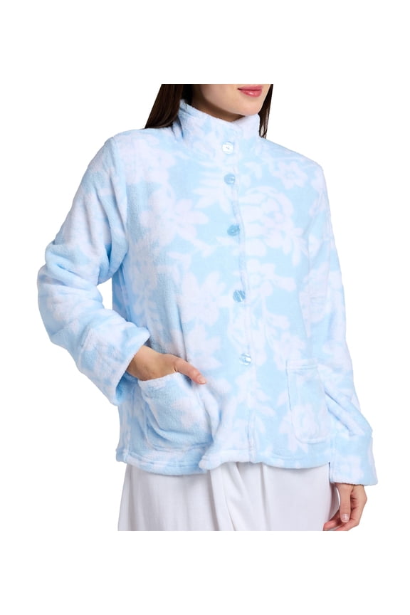 Women's La Cera 88121B Bed Jacket (Blue/White 2X)