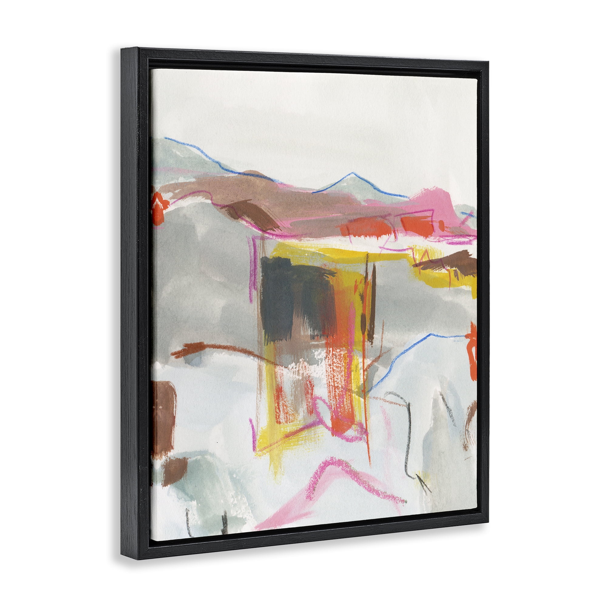Stupell Industries Bold Abstract Mountain Shapes Abstract Painting Black Floater Framed Canvas Art Print Wall Art, 17 x 21