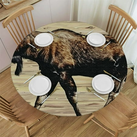 

Orinice Moose Woodcut Rustic Round Tablecloth Stain Resistant Washable Indoor Outdoor Kitchen Dining Wedding Parties 100% Polyester Fiber 46-50