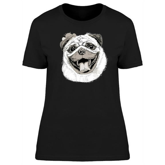 Adorable Pug Dog Face Sketch T-Shirt Women -Image by Shutterstock, Female 3X-Large