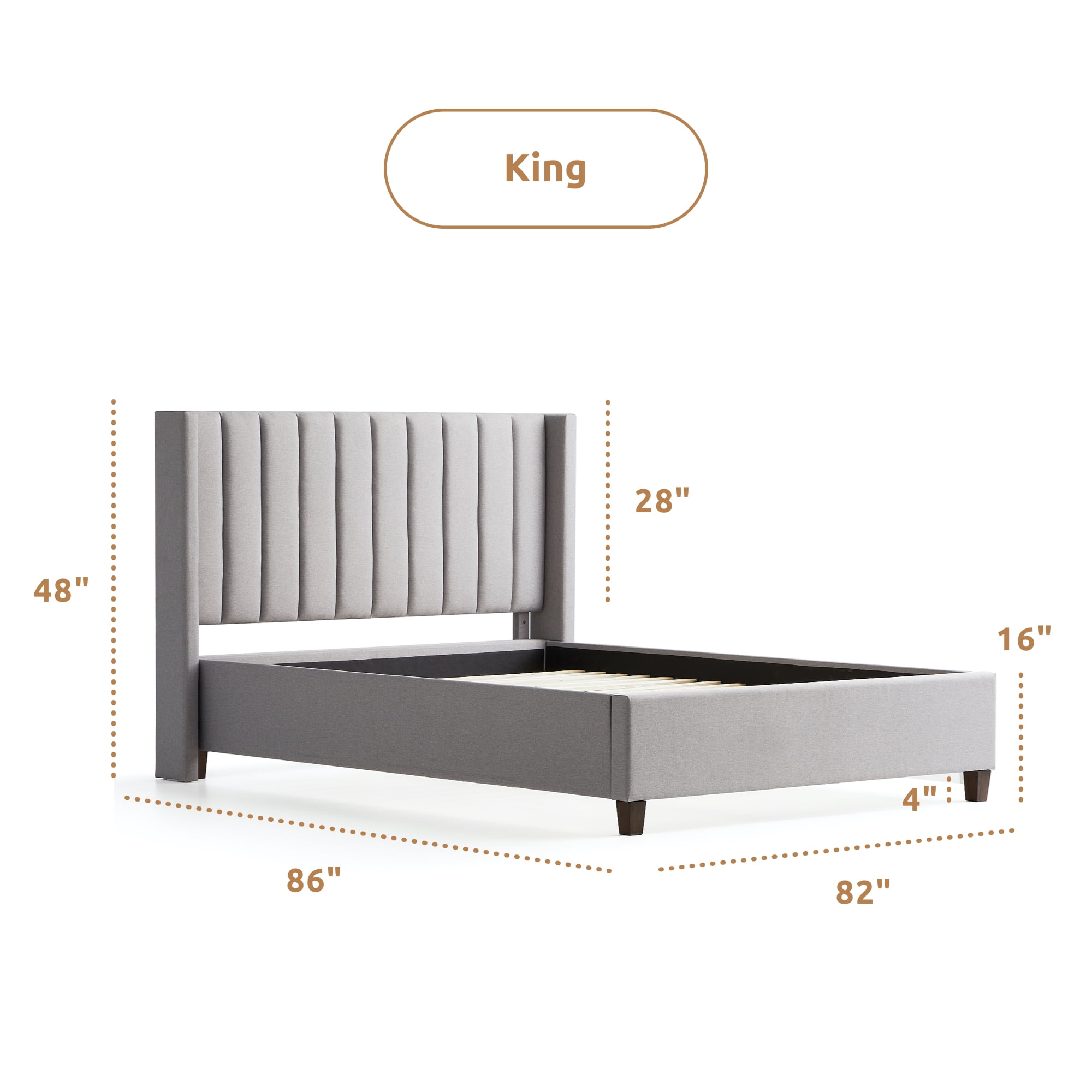 Rest Haven Odessa Tufted Upholstered Wingback Platform Bed, King, Gray
