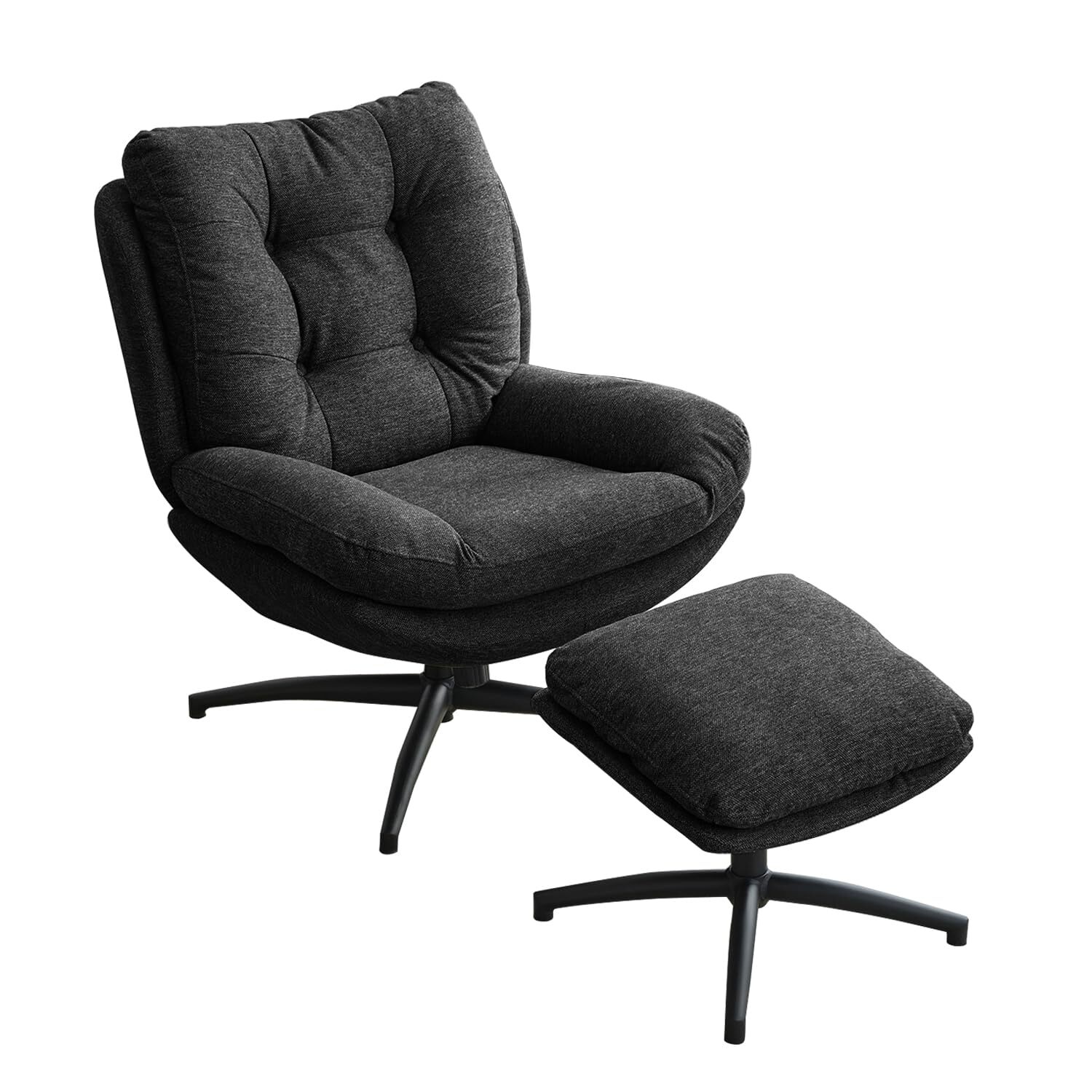 Comfort Stretch Black Swivel Accent Chair with Ottoman Rocker Glider Chairs Ottoman Footrest Set