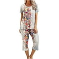 thumbnail image 2 of Women's Soft Pajama Set Short Sleeve Top Long Pants Sleepwear Comfortable Printed Lounge Set, 2 of 5