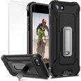 thumbnail image 1 of for iPhone SE 2020 Case, iPhone 7/8 Case Rugged Military Dual Layer Heavy Duty iPhone SE 2020 Case with Screen Protector TPU Bumper Full Protection Metal Kickstand Shockproof Case 4.7 inch,Black, 1 of 7
