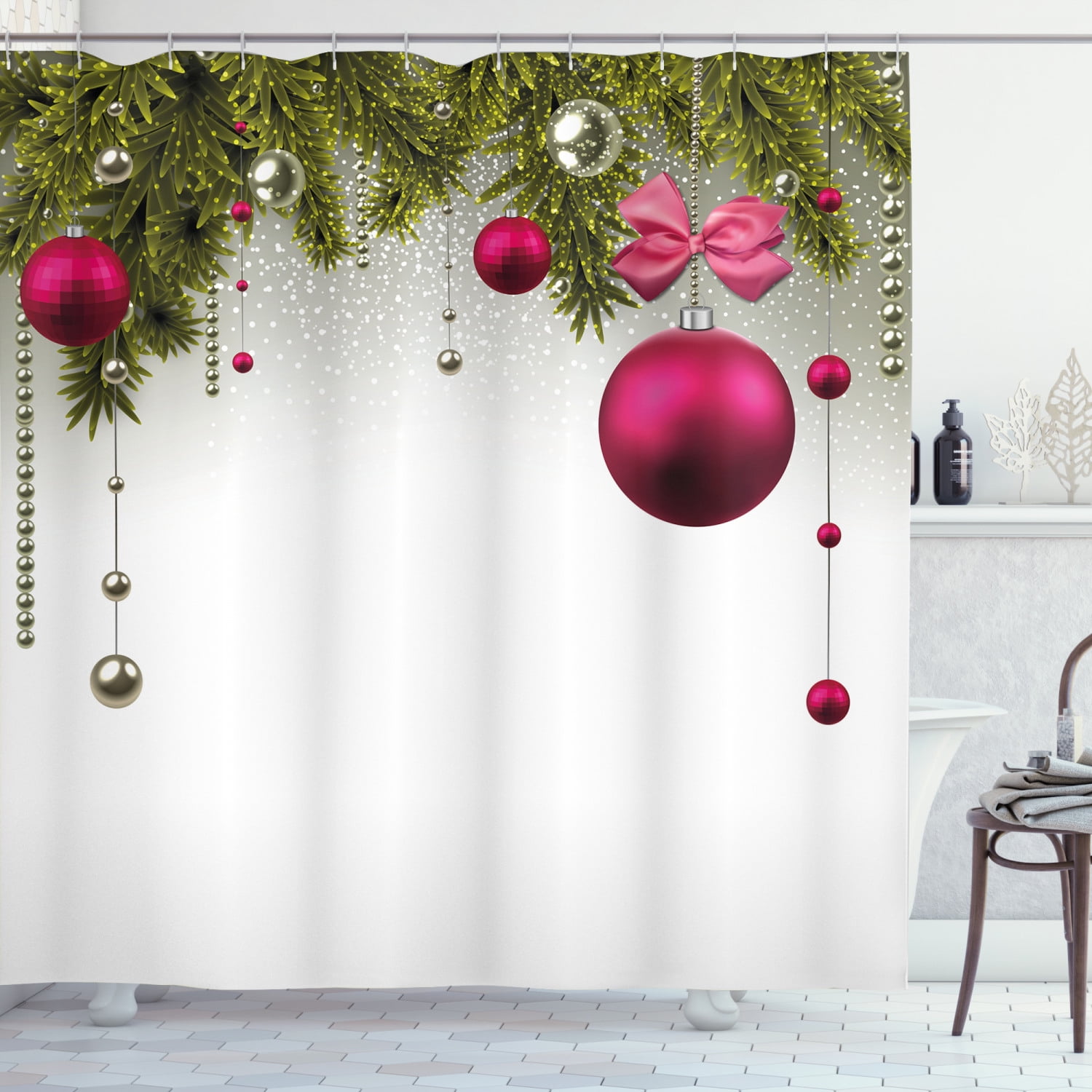 Christmas Curtains Vivid Twigs Balls Living Room Bedroom Window Decor Panels 