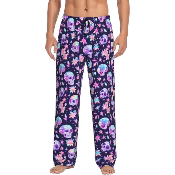 Balery crystal Skull flower cool Pantalones de pijama para hombre, pijama ultraligero, pantalón de descanso-X-Large