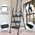 thumbnail image 3 of 3 Step Ladder, Miscoos Folding Step Stool for adults with Wide Anti-Slip Pedal, Sturdy Steel Ladder, Lightweight, Convenient Handgrip, Portable Kitchen& Household Small Step Ladder, Black, 3 of 5