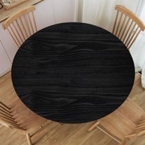 Wooden Texture Background Fitted Round Table Covers Elastic Tablecloth Washable Waterproof or Outdoor Patio Party Dining Fit for Diameter 45-52 Table