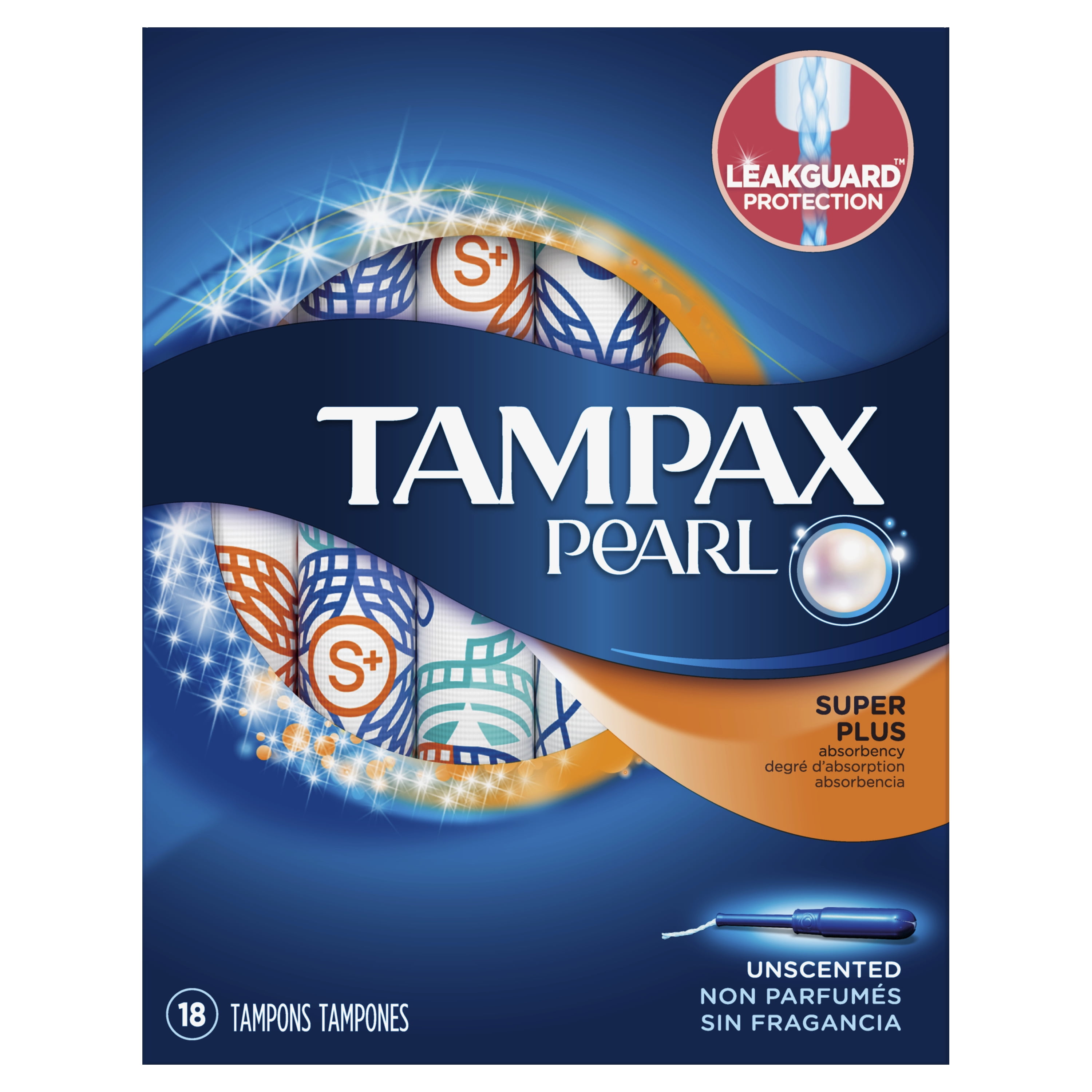 Tampax Pearl Super Plus Plastic Tampons, Unscented, 18 Count