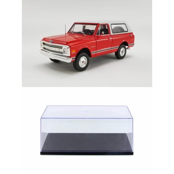 Diecast Car w/Display Case - 1969 Chevy K5 Blazer, Red and White - Acme A1807701 - 1/18 scale Diecast Model Toy Car