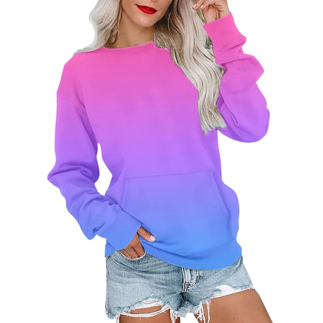 Mrat Chandail en Molleton pour Femmes Ample à Col Rond Manches Longues Chemise Ample Imprimée Blouse à Capuche Blouse Sans Capuche à Fermeture Éclair Blouse avec Poche Hauts L