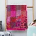thumbnail image 2 of Indian Silk Patola Patchwork Kantha Quilt Handmade Vintage Quilts Boho Twin/King Size Bedding Throw Blanket Bedspread Quilting Hippie Quilts(Pink, King Size 108x108 Inches), 2 of 3