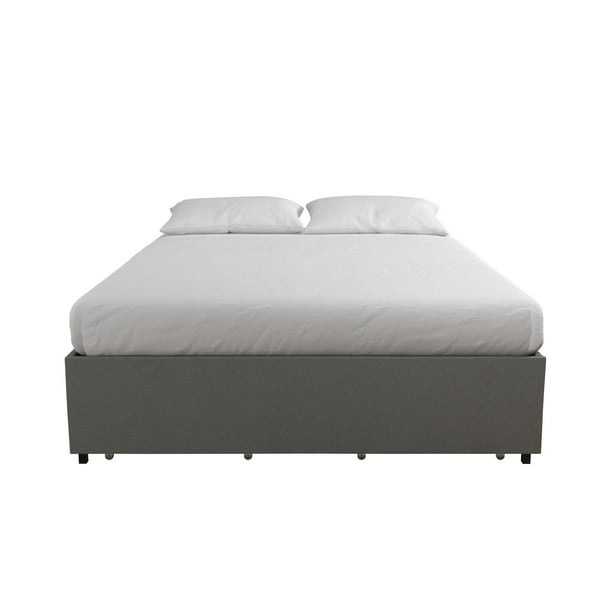 RealRooms Alden Platform Bed with Storage Drawers, Queen, Gray Linen