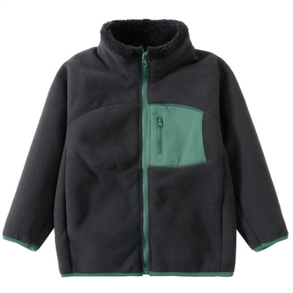 Coerni Boys Girls Polar Fleece Jacket Full-Zip Mock Sherpa Lined Coat Color-Block Fuzzy Zipper Pocke𝐭s Windproof Outerwear