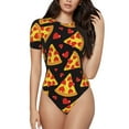 thumbnail image 1 of Saiise Motif Pizza Dessin Animé Combinaison à Manches Courtes pour Femmes Col Rond Pyjama Justaucorps Extensible avec Fermeture à Pression-TTTG, 1 of 7