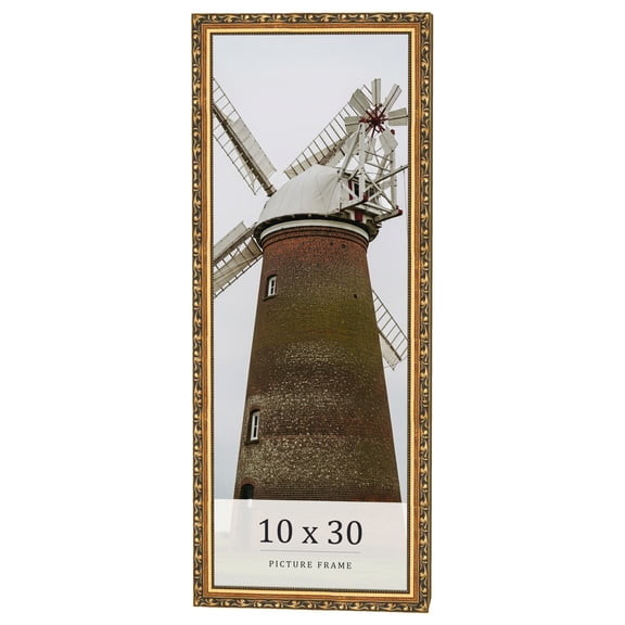 10x30 Frame Black & Gold Solid Wood Picture Frame Width 1.125 Inches | Interior Frame Depth 0.375