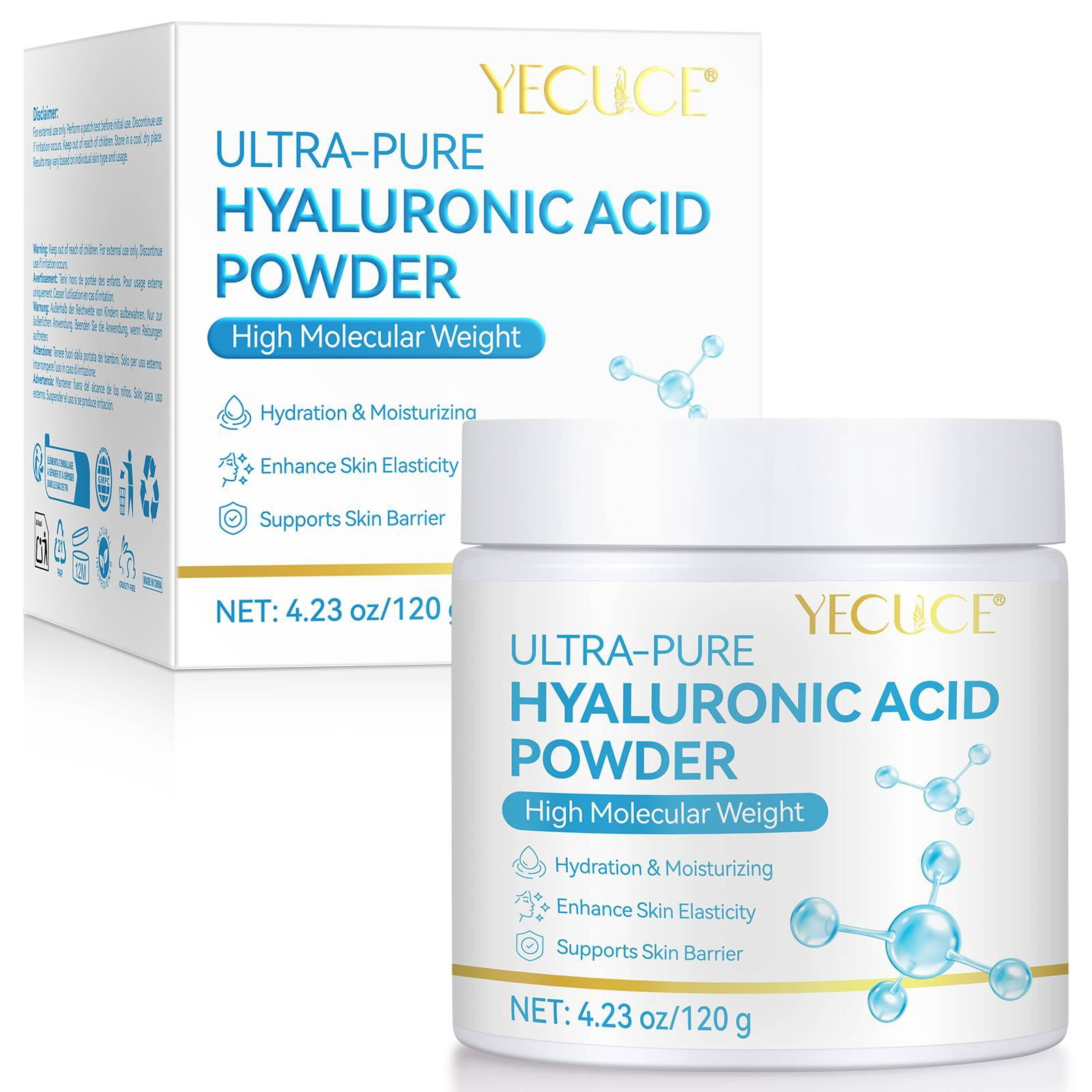 2-Pack Hyaluronic Acid Serum Powder, Hydration & Moisturizing, for Anti-Aging, Helps Replenish Moisture, 100% Natural, Water Soluble