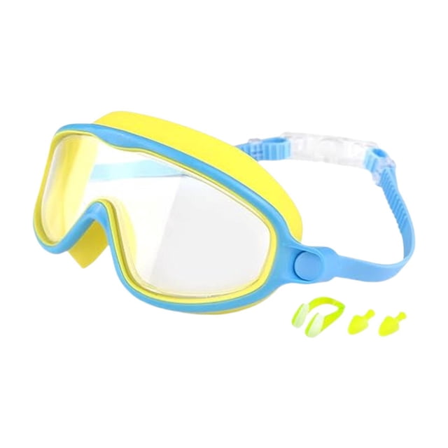 Gafas de natación para niños, ajustables, a prueba de fugas, cómodas, con visión amplia y antivaho, para piscina, esnórquel para niños y niñas. Amarillo y azul