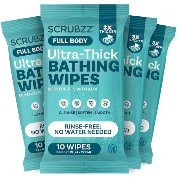 Extra Large Adult Bathing Wipes - Disposable Body Cleansing Wipes for Men, Women & Elderly - Great for Gym, Camping, Post Surgery - No Rinse Shower Bath Wipes - 40 Count
