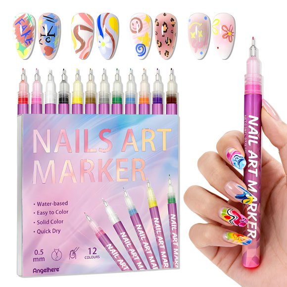 Marcadores para nail art ordaily de 12 colores con punta fina de 0,5 mm