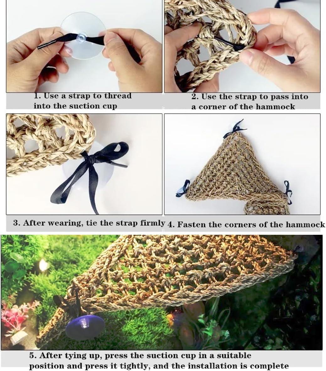 Bearded Dragon Tank Accessories Set: Reptile Habitat Decor with Climbing Hammock, Natural Wood Hideout