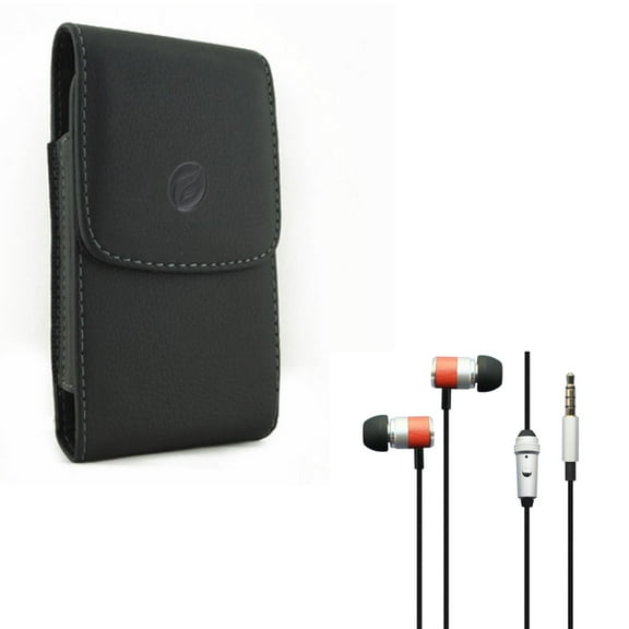 Black Leather Carry Case w Superior Hi-Fi Sound Earbuds Handsfree Earphones Mic M7J for Motorola Droid Maxx 2 - Nokia 8 - Samsung Galaxy S9, S8 S7 Edge, S6 Active S10 On5 M7J - Sony Xperia Z3v