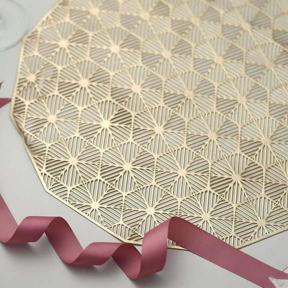 Efavormart 6 Pack | 15" Gold Dodecagon Woven Vinyl Placemats | Non Slip Dining Table Placemats For Wedding Events Birthday Party