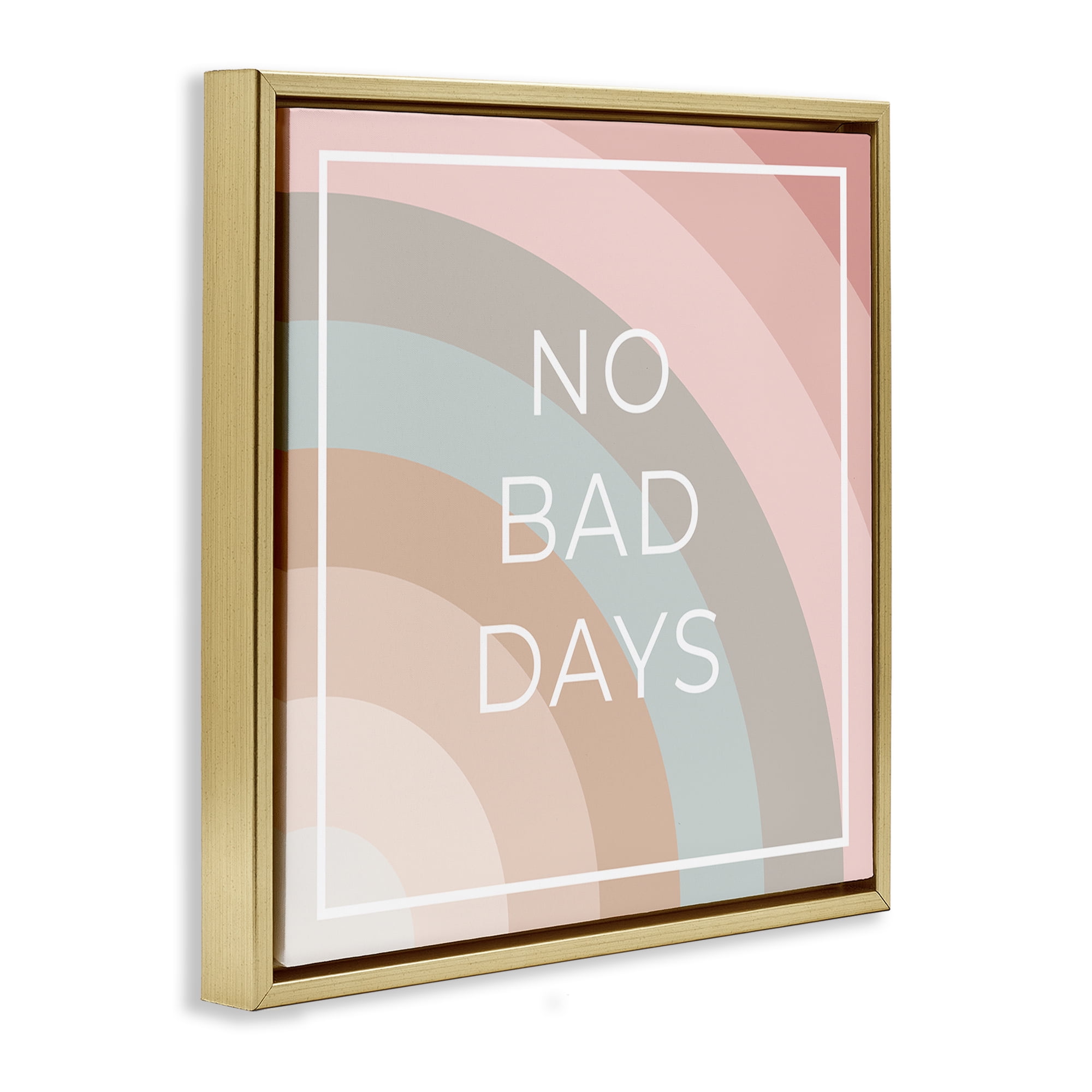 Stupell Industries No Bad Days Rainbow Text & Numbers Painting Gold Floater Framed Canvas Art Print Wall Art, 18 x 18