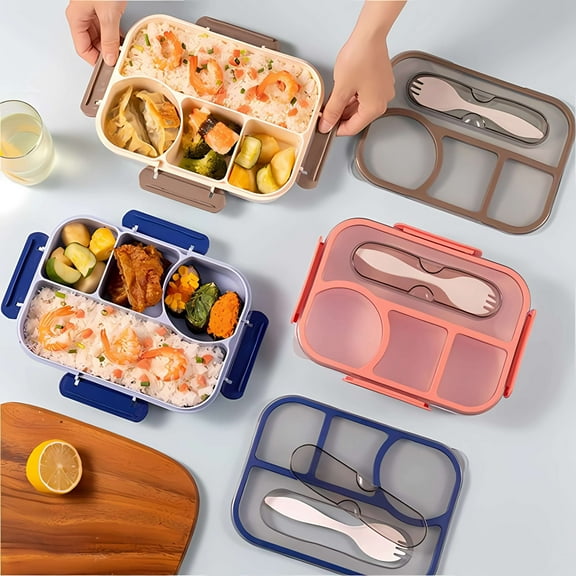 Yyuenw Plastic Divided Sealed Lunch Box, 1100ml Four-Compartment Lunch Box, Reusable Shock-Resistant Lunch Box Container, Ideal for Work, Gym, and Outdoor Use