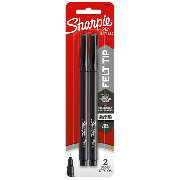 Sharpie Pens, Felt Tip Pens, Fine Point (0.4mm), Black, 2 Count