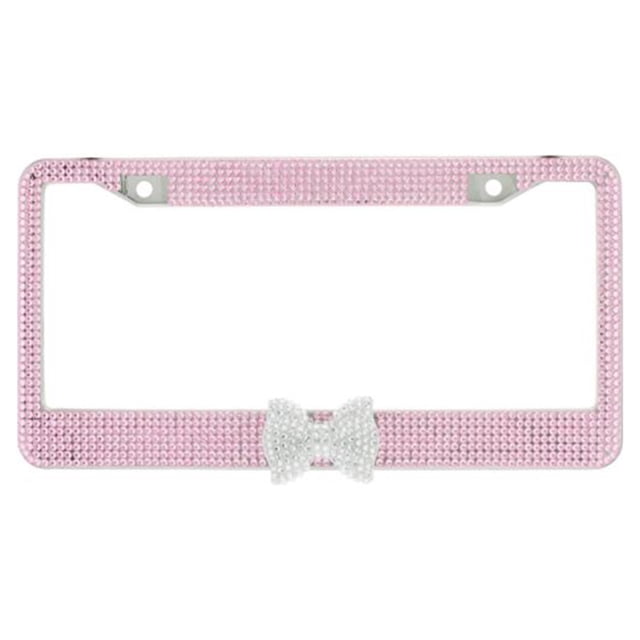 Cadre de Plaque d'Immatriculation à 7 Rangées Bling en Cristal Diamant avec Nœud Papillon
