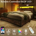 thumbnail image 3 of Fluest King Bed Frame with 2-Tier Storage Headboard, USB Port and LED Light, 4 Storage Drawers, Brown, 3 of 7