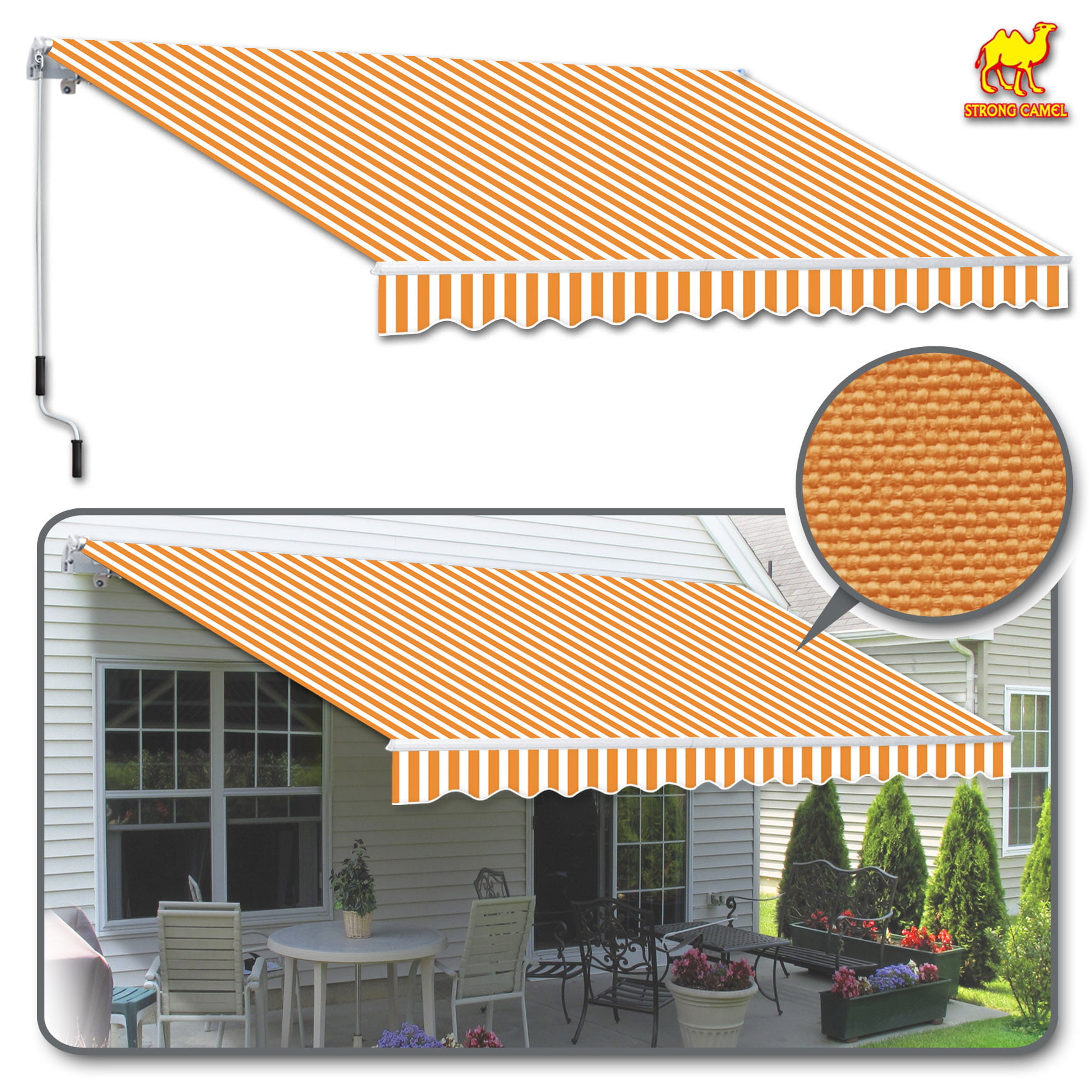 Strong Camel 12' x 8' Manual Yard Retractable Patio Deck Awning Cover, Canopy Sunshade (Yellow