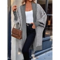 thumbnail image 4 of Women's Trendy Argyle Striped Knit Cardigan Open Front Long Sleeves Mid Long Sweater Coat Gray XL, 4 of 10
