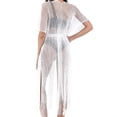 thumbnail image 4 of Women's Open Front Mesh Knit Beach Cover Up with Tassel Tie Waist Maxi Kaftan Cardigan for Swimwear Summer Vacation Crochet Swimsuits for Women White One Size, 4 of 5