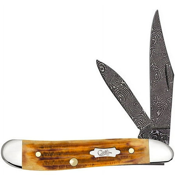 Case xx Knives Peanut Jigged Burnt Goldenrod Bone Damascus Pocket Knife