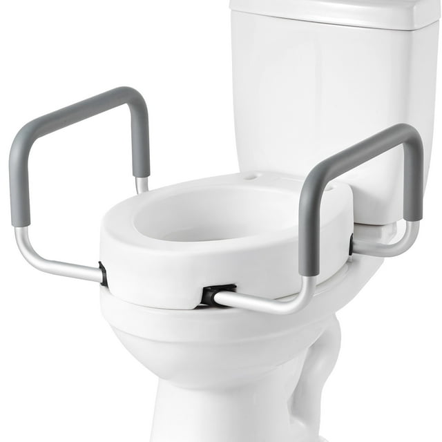 KFFKFF Raised Toilet Seat with Arms, 300 lbs Load Capacity, 3.5-Inch Lift Height, Widened Commode Elevated Toilet Seat Riser