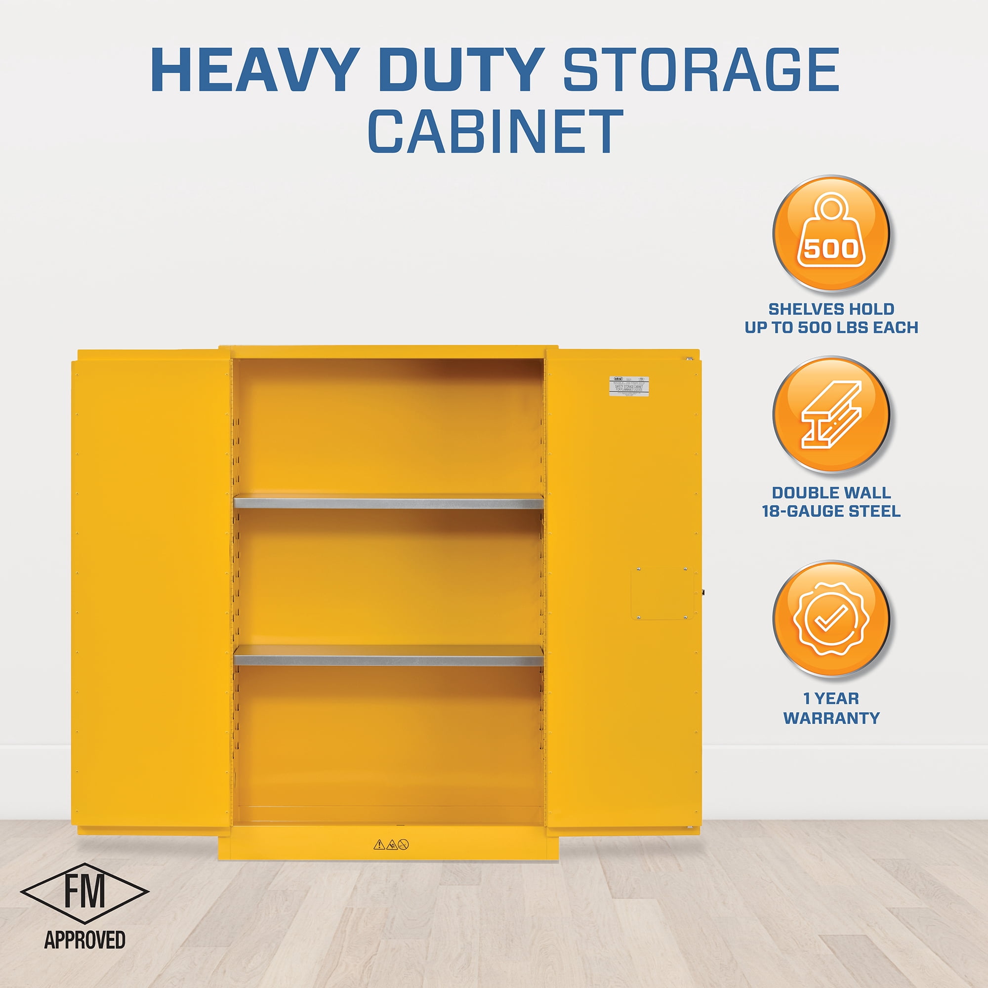 Sandusky 45-Gal. Steel 2-Door Freestanding Flammable Safety Cabinet, Yellow