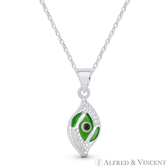 Evil Eye Glass Bead Charm & Chain Necklace in .925 Sterling Silver
