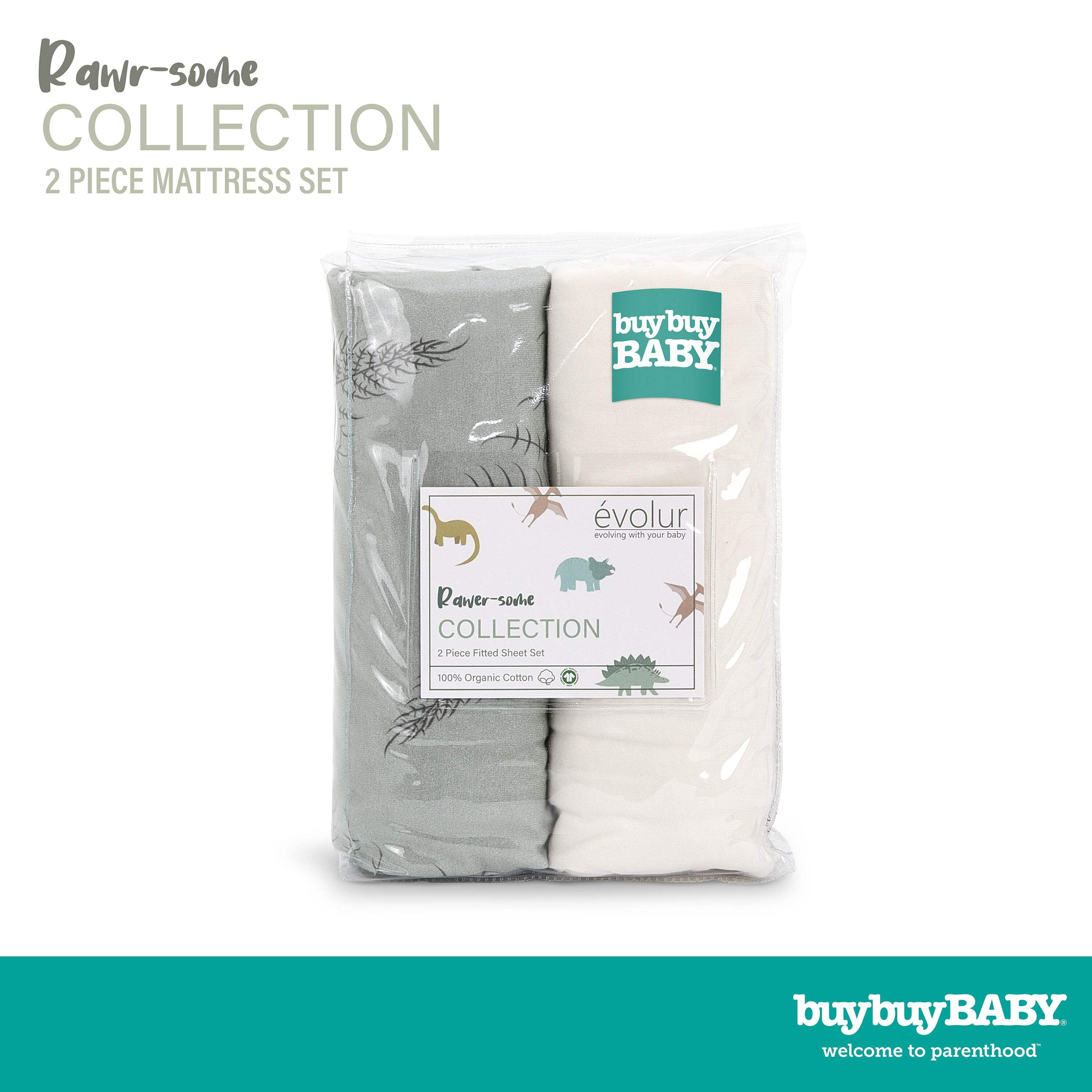 Evolur RawrSome Collection ( 2pc Sheet Set ), Cream & Dark Green Leaf Print